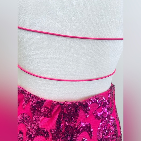 B Darlin Pink sequined Bodycon Dress with Spaghetti Straps for Prom - Picture 4 of 9